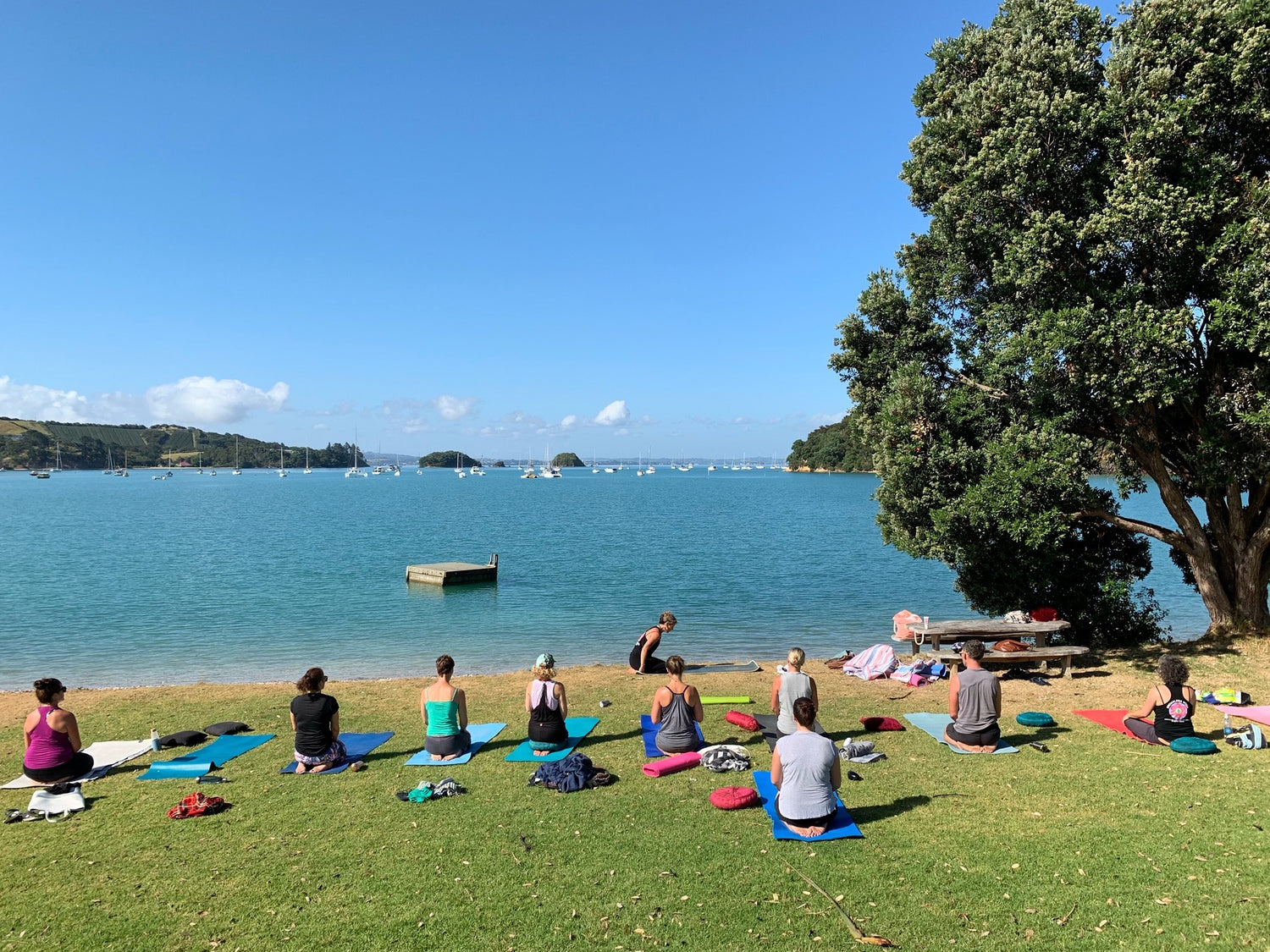 Yoga class on Waiheke Beach