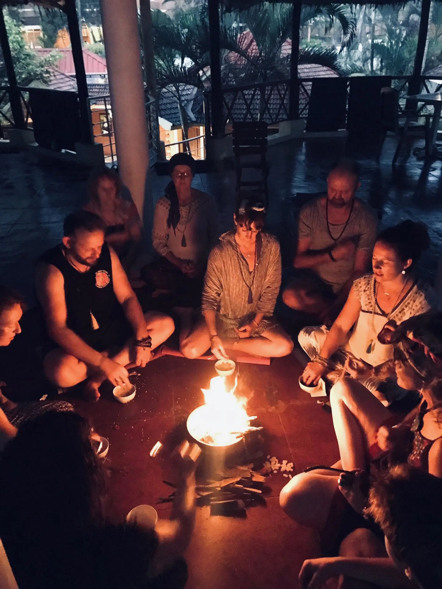 India retreat group fire circle