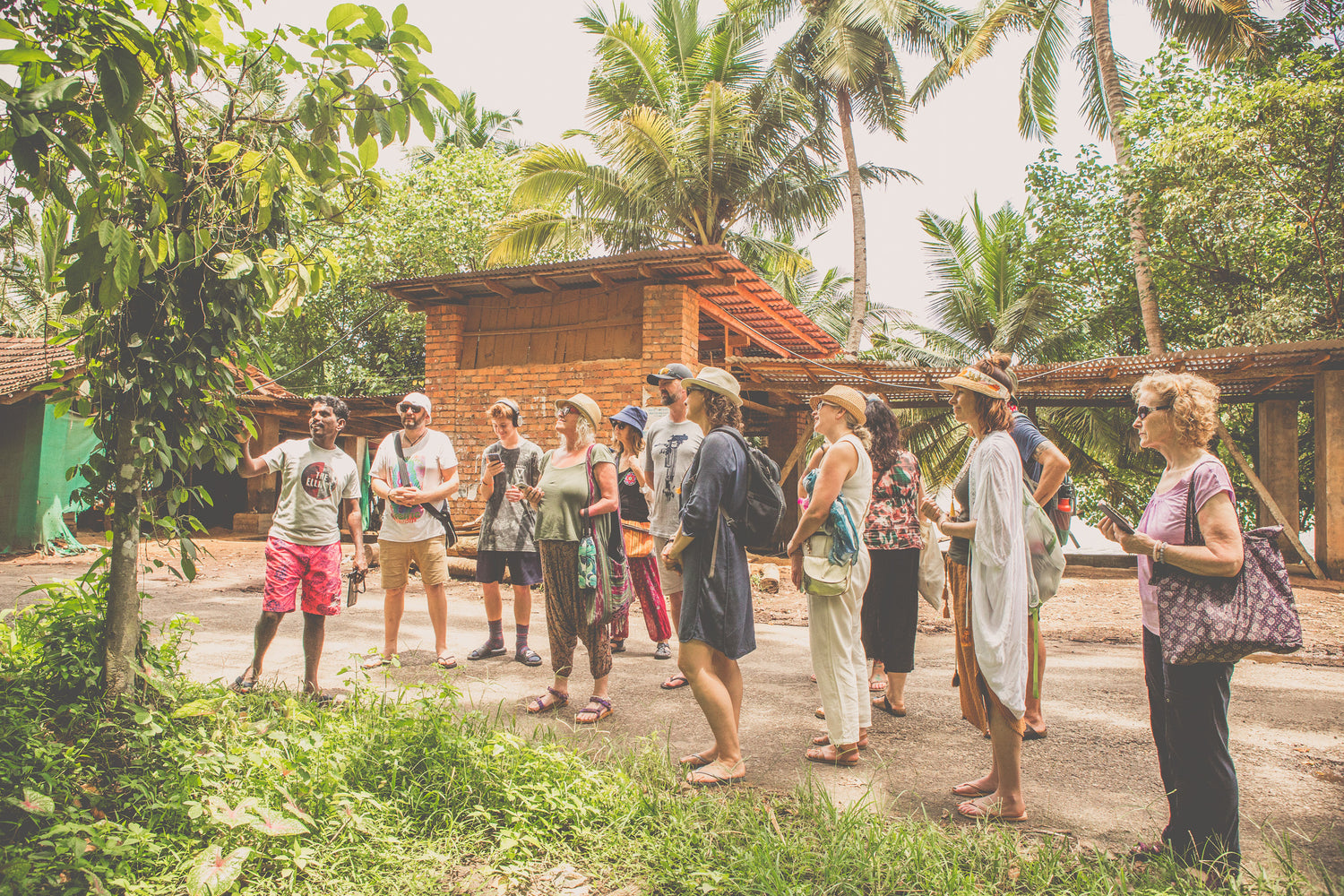 India retreat group learning about plants