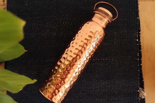 Hammered Copper Water Bottle With Handle