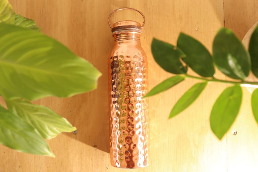 Hammered Copper Water Bottle With Handle